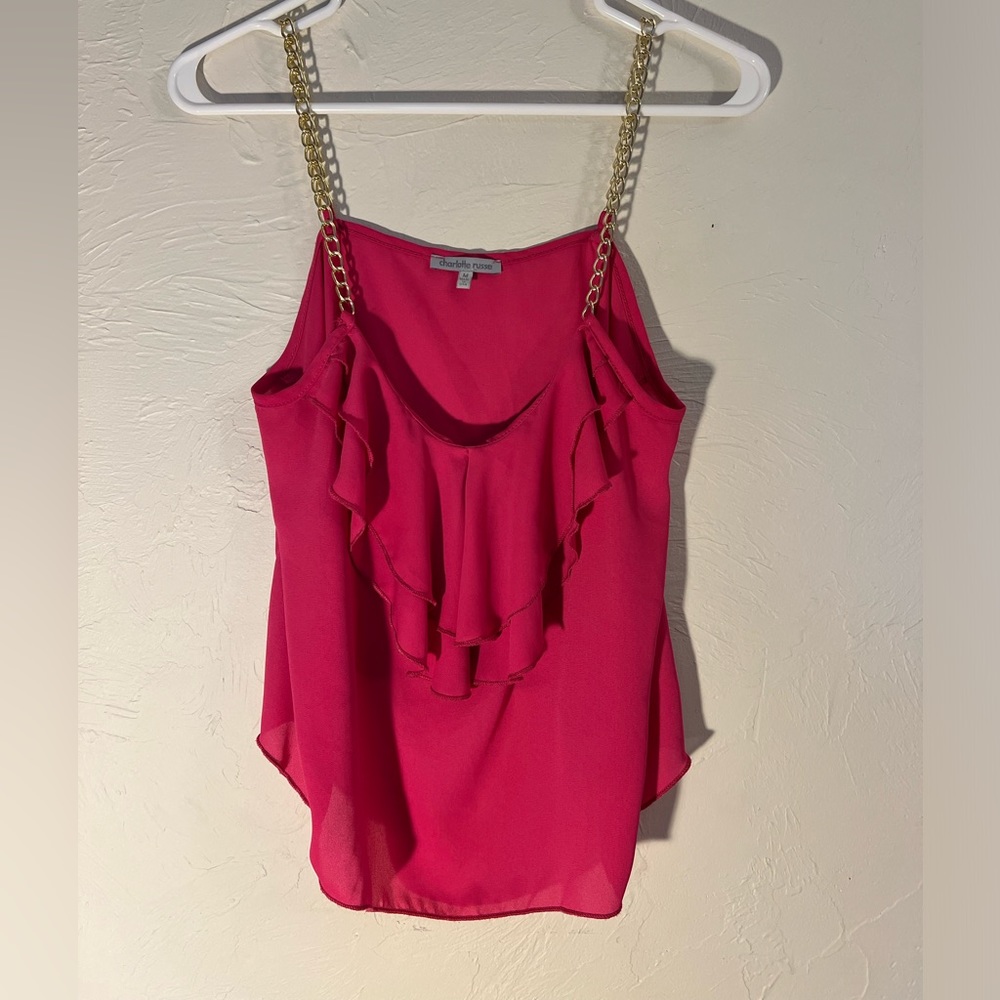 Charlotte Russe ruffled pink tank, size M